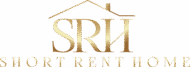 Logotipo de "Short Rent Home" en color dorado con letras elegantes. Encima, el acrónimo "SRH" con un diseño de casa estilizada en la parte superior.